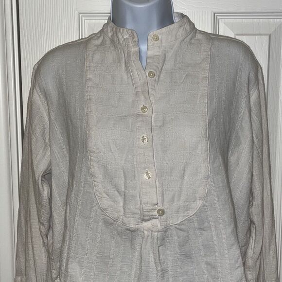 Derek Lam 10 Crosby (Small/Petite) Womens White Subtle Textured 1/4 Buttons Top - Picture 3 of 15